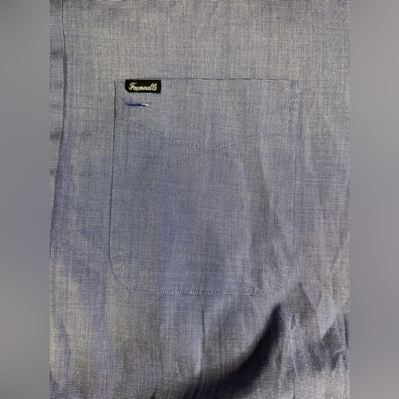 Faconnable Denim Blue Short Sleeve Button Down Dress Shirt Logo Pocket Work XL - Picture 6 of 8